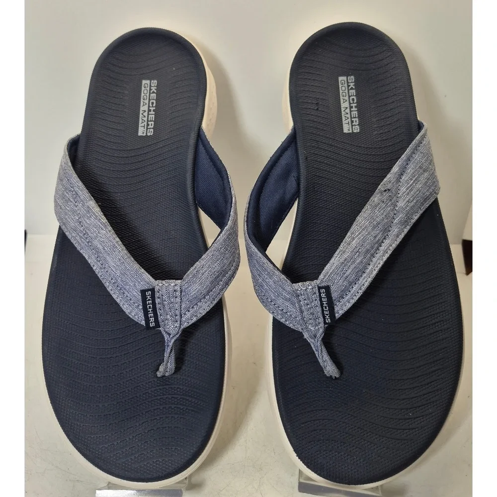 Skechers GoWalk Goga Mat Flip Flops 11 Blue Grey Thong Sandals Comfort Walking